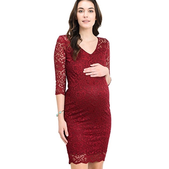 Burgundy Lace Maternity Dress - Picture 1 of 2